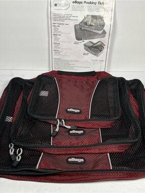 eBAGS Burgundy Lightweight Zippered Packing Cube Travel Bags Nylon Mesh Set of 3